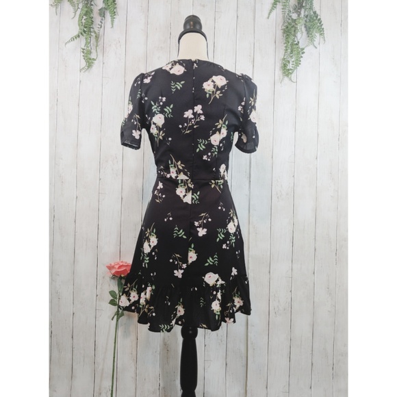 Women black Boho floral spring summer mini dress - Picture 3 of 7